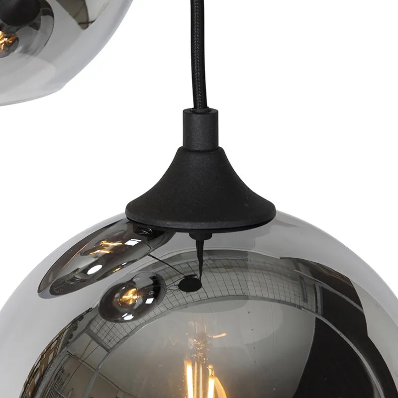 Lampa wisząca w stylu art deco czarna z przydymionym szkłem 3-światłowa - Wallace ArtDeco Oswietlenie wewnetrzne