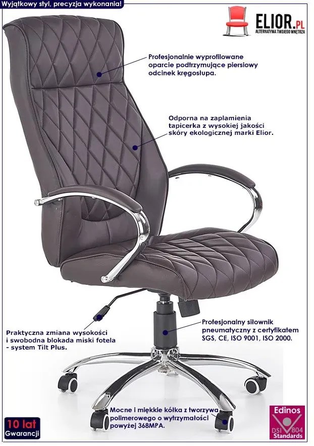 Pikowany brązowy fotel obrotowy S7-R08
