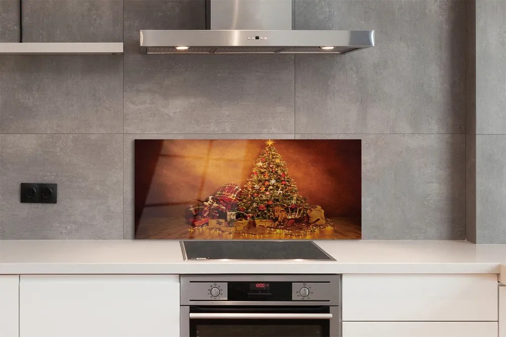 Szklany Panel Świąteczne Drzewko z Lampkami