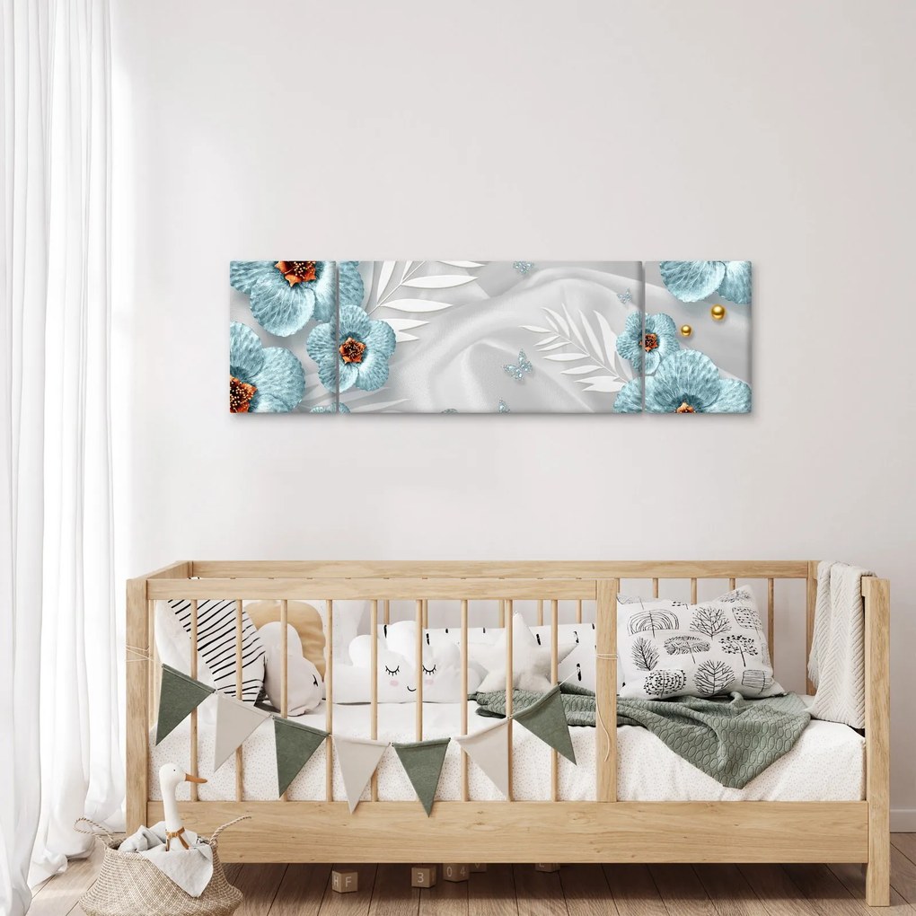 Obraz - 3D niebieskie kwiaty (170x50 cm)