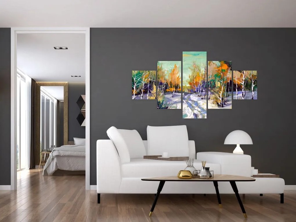Obraz - Zaśnieżona ścieżka przez las, obraz olejny (125x70 cm)