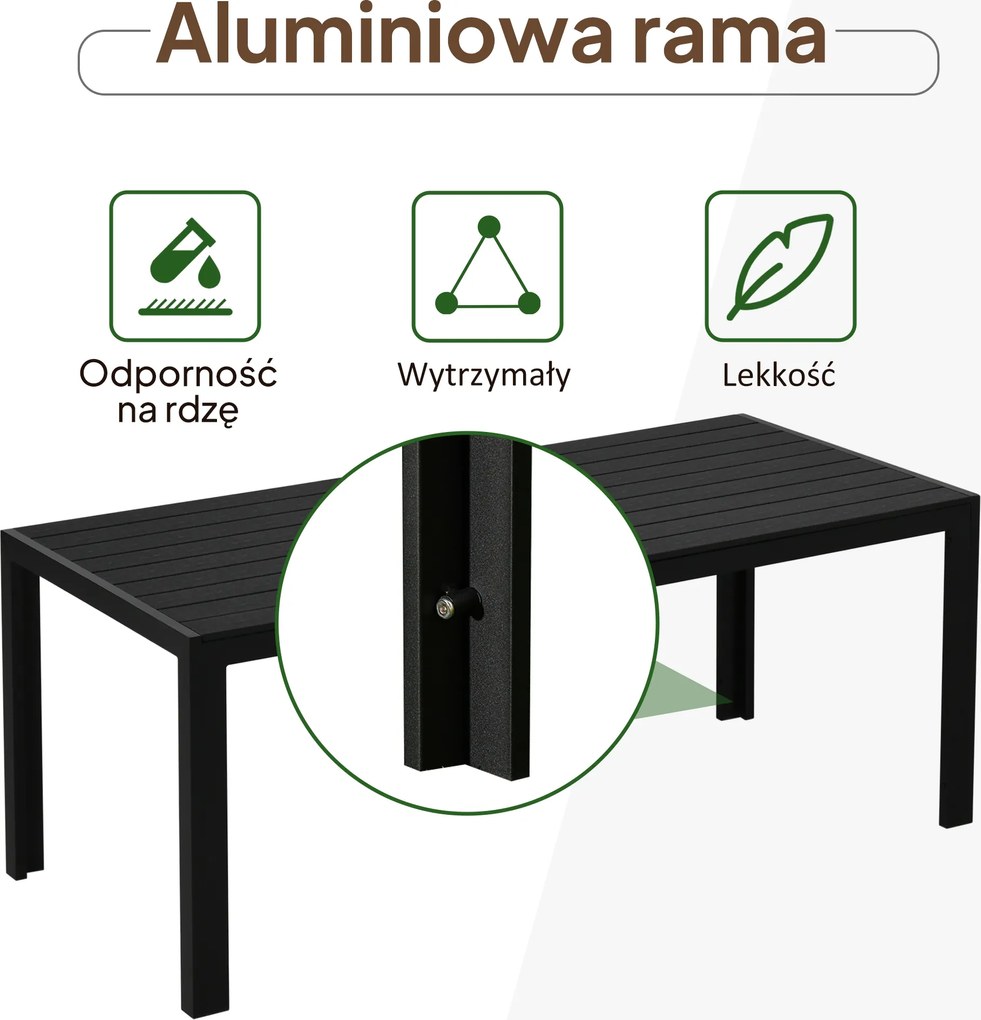 Outsunny Stół Tarasowy – Modny i Trwały, z Aluminium i Polidrewna, Czarny, 190x84,5x72 cm