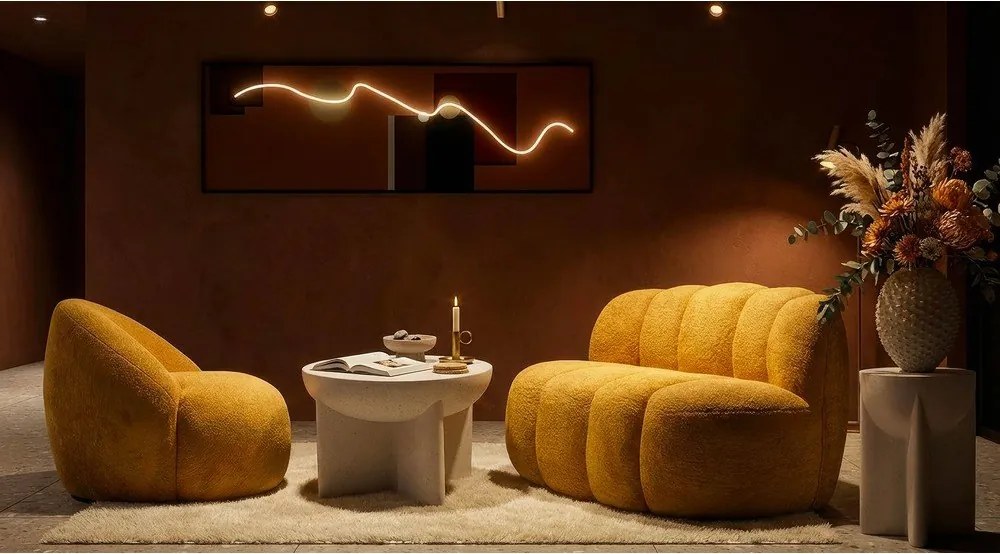 Musztardowa sofa z materiału bouclé 145 cm Ball – Mauro Ferretti