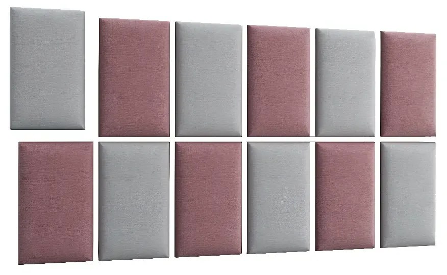 Zestaw 12 paneli tapicerowanych QUADRATTA 180x100 różowy/jasnoszary ELTAP