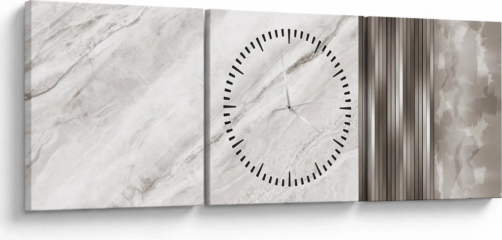 Obraz - Marmur ze srebrnymi liniami (z zegarem) (90x30 cm)