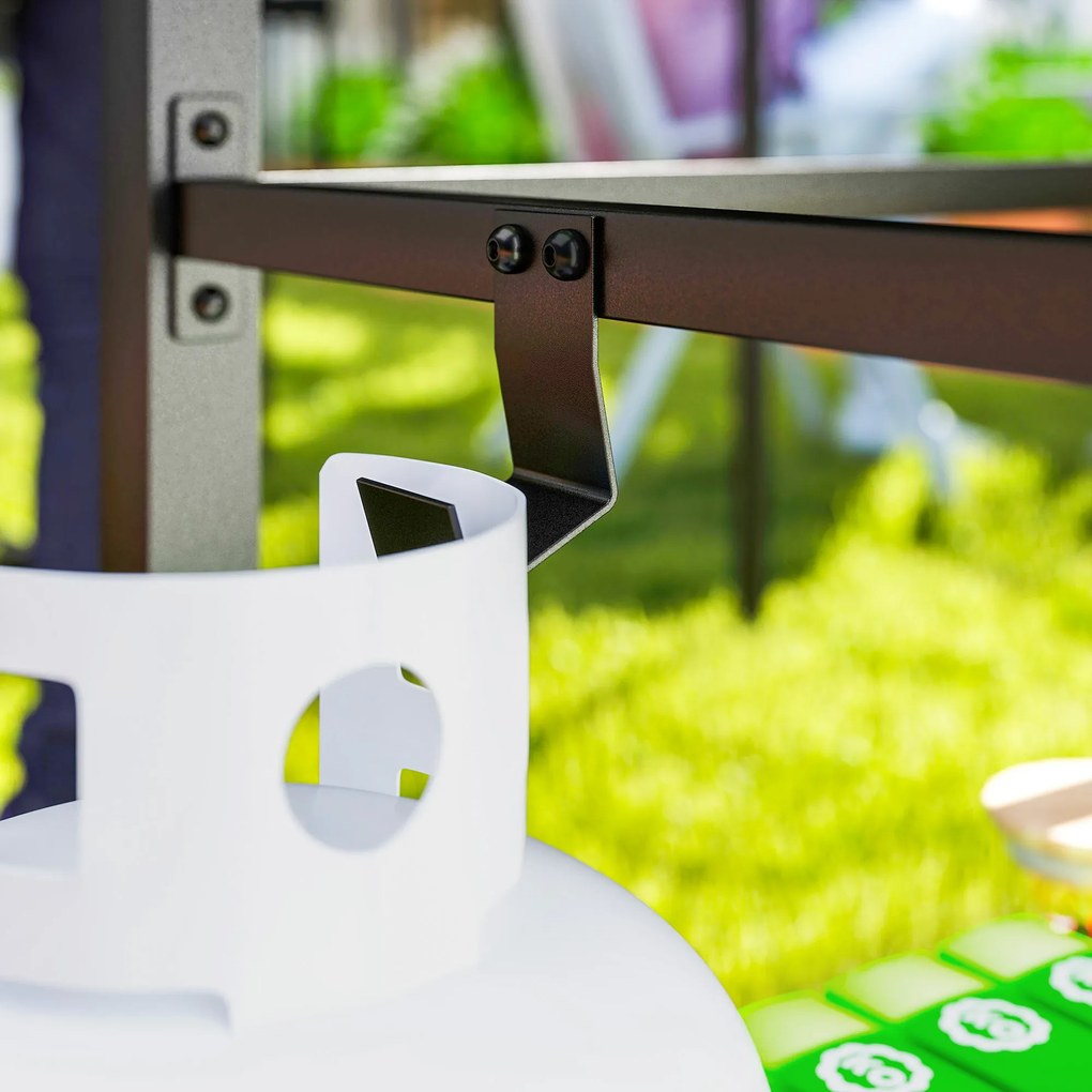 Outsunny Wózek Grillowy 2-poziomowy z Blatem, Półkami, Haczkami i Kółkami ze Stali Nierdzewnej, 102 x 56 x 81 cm | Aosom PL