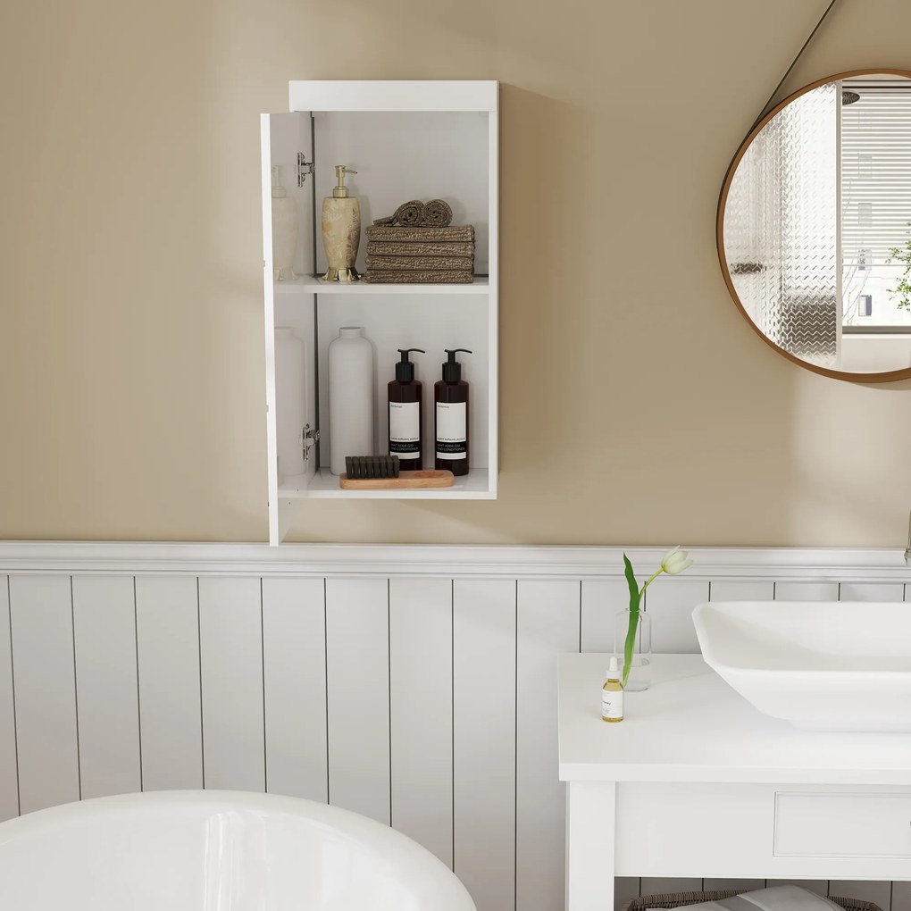 HOMCOM Szafka Łazienkowa Dwupoziomowa, montowana na ścianie, Płyta wiórowa, MDF, Biały