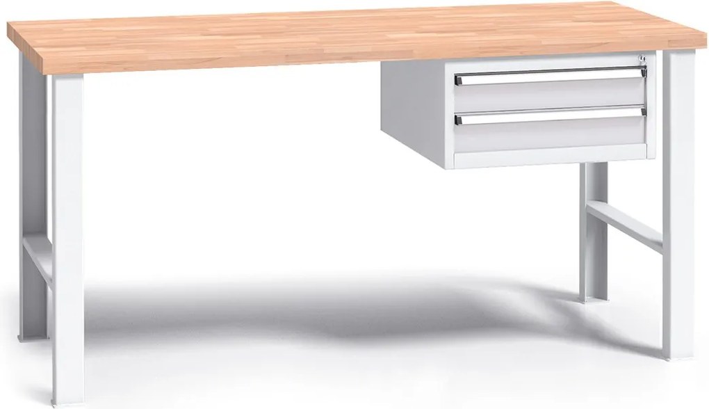 Profesjonalny stół warsztatowy G3 z drewnianym blatem roboczym, 1500 mm, 1x 2 szufladowy kontener, szary