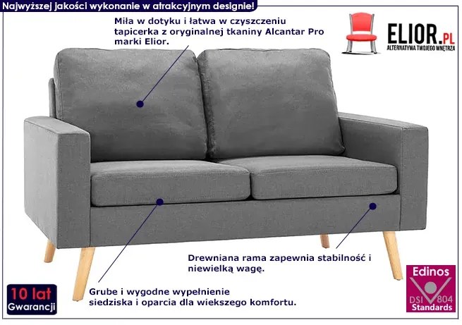 2-osobowa jasnoszara sofa - Muria 2Q