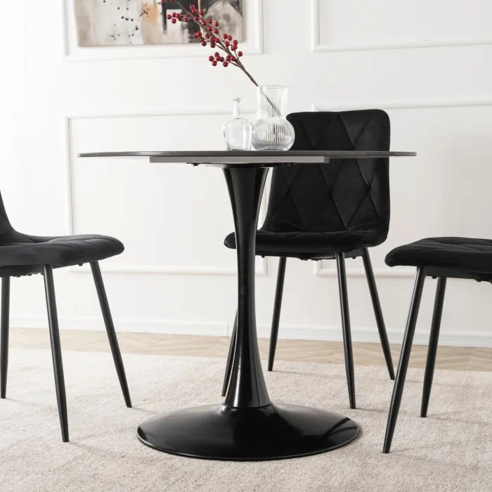 Stół Okrągły SANDER 89 cm Ceramiczny Czarny do Salonu Nowoczesny Glamour