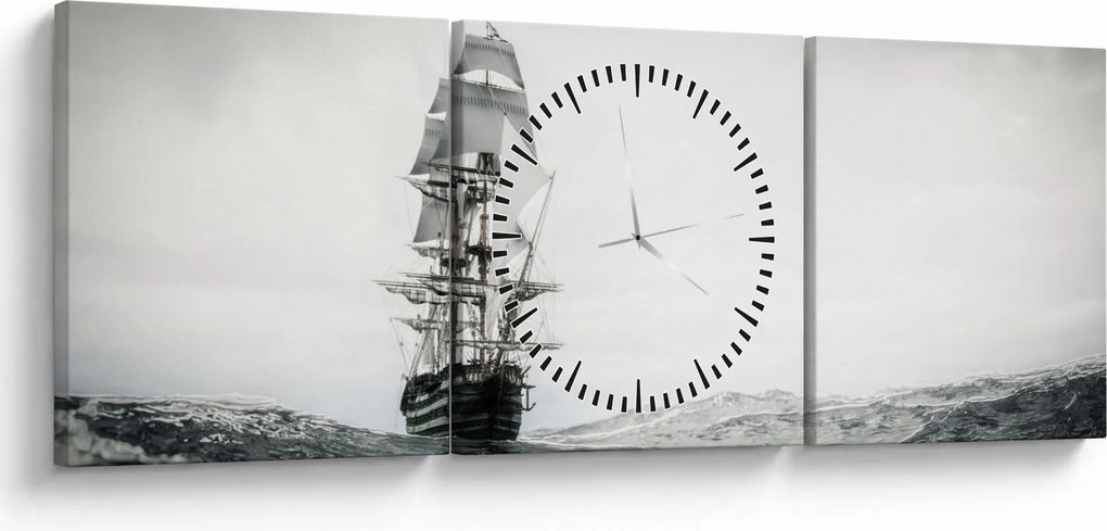 Obraz - Statek płynący po oceanie (z zegarem) (90x30 cm)