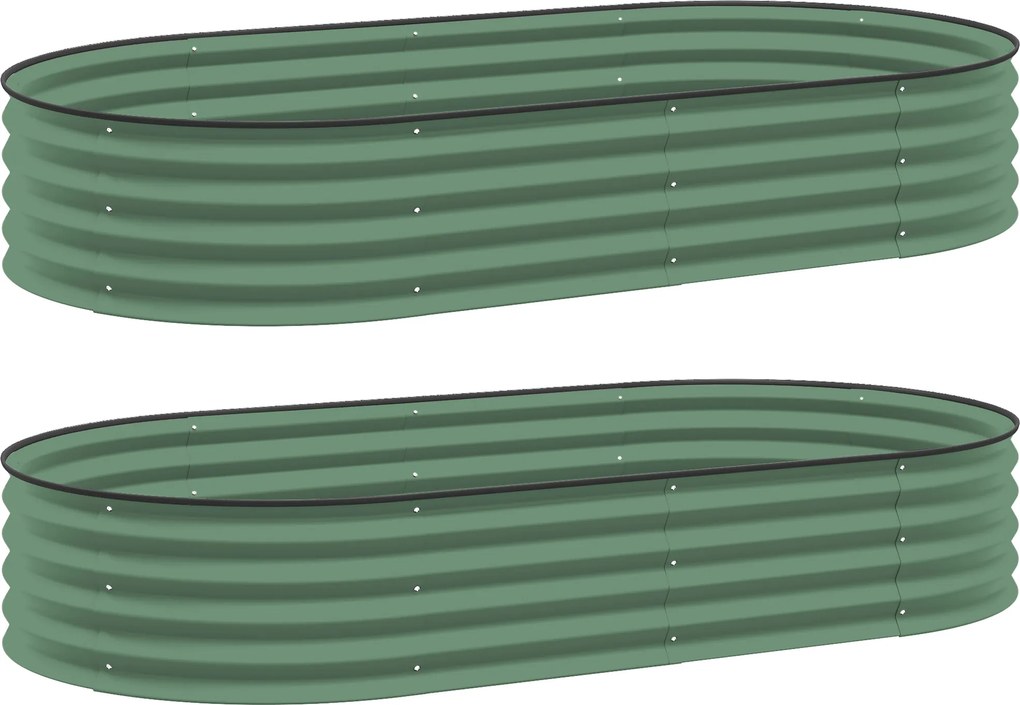 Outsunny Zestaw 2 wysokich grządek do ogrodu, zewnętrzne skrzynki na rośliny z otwartym dnem, guma ochronna, metal, 181 x 93 x 30 cm, Zielony