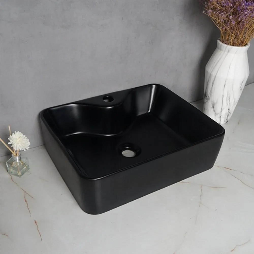 Umywalka ceramiczna Rebiko – 480x380x140 mm, czarna, nowoczesny design
