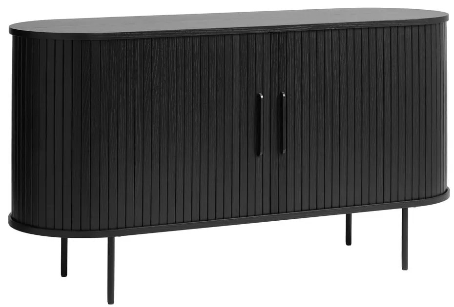 Czarna niska komoda w dekorze dębu z drzwiami przesuwnymi 140x76 cm Nola – Unique Furniture