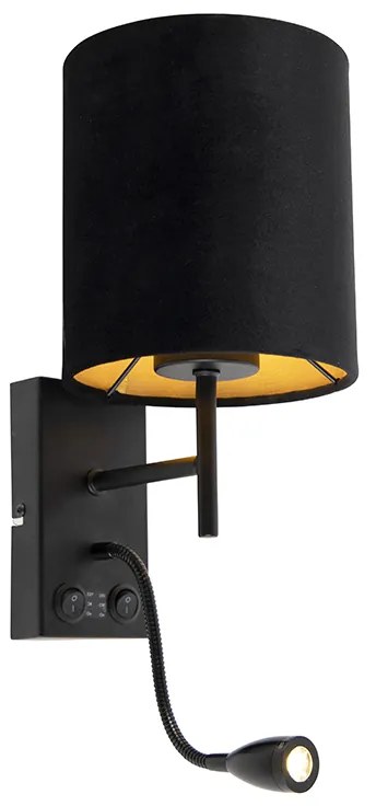 Lampa ścienna w stylu art deco czarna z abażurem z weluru - Stacca Nowoczesny Oswietlenie wewnetrzne