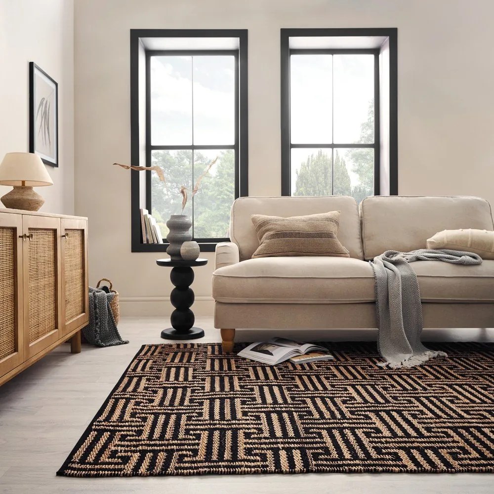 Czarno-naturalny dywan z mieszanki juty tkany ręcznie 120x170 cm Meander Jute – Flair Rugs