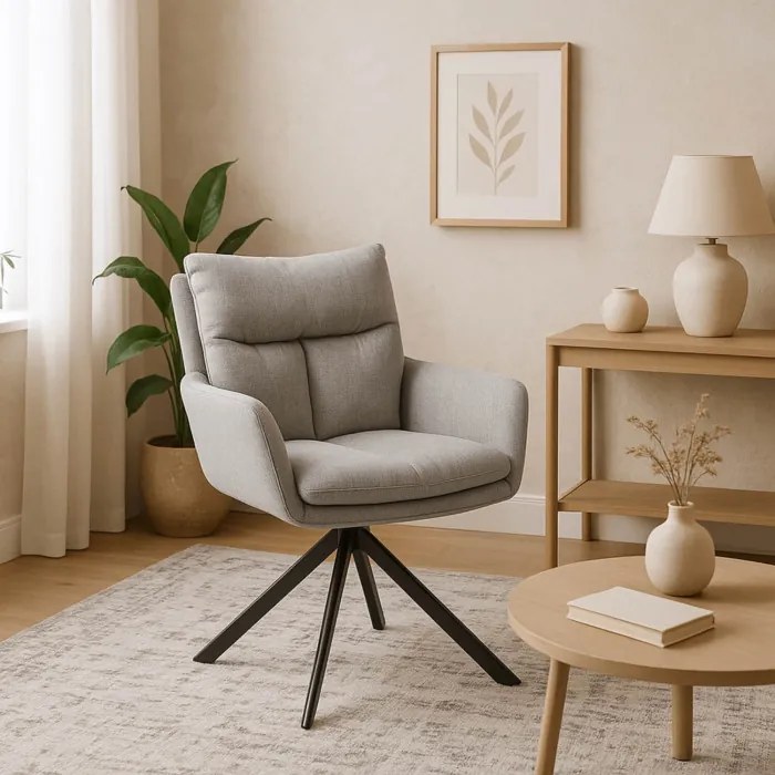 Krzesło Tapicerowane Obrotowe do Salonu PAUL Szare Nowoczesne