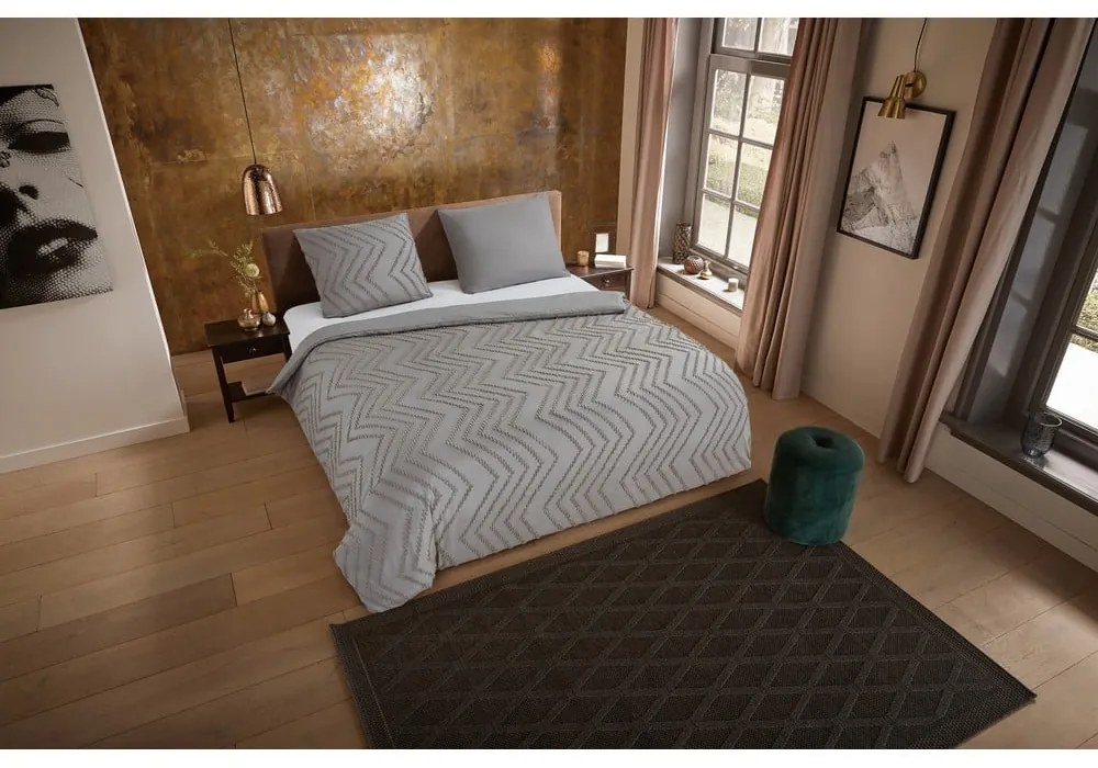 Szarobrązowa pościel jednoosobowa z mikrowłókna 140x220 cm Pure Zigzag – Good Morning