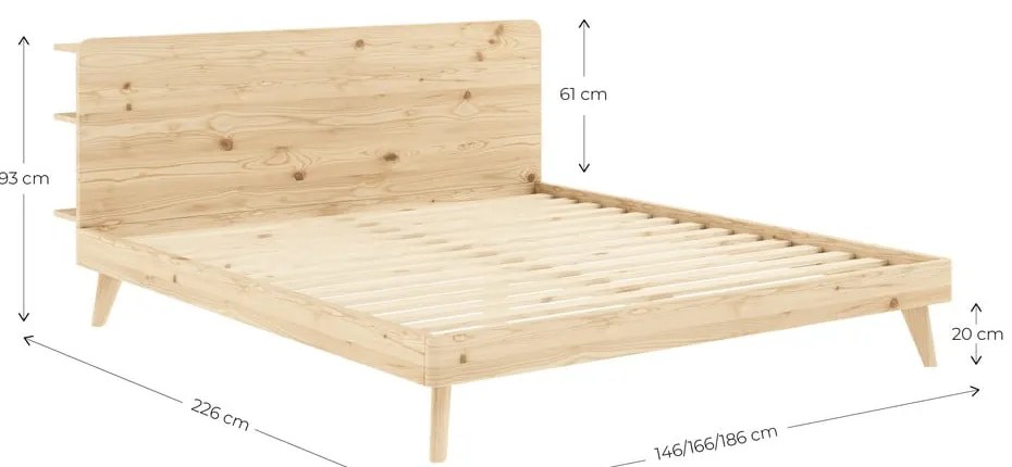 Brązowe łóżko dwuosobowe z drewna sosnowego ze stelażem 140x200 cm Retreat – Karup Design