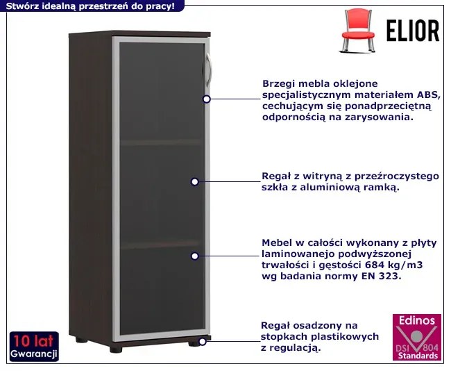 Minimalistyczny regał biurowy z witryną wenge - Ofeno