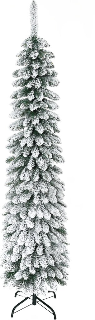 HOMCOM Sztuczna Choinka świąteczna, śnieżna, wąski design, ognioodporna, 180 cm, Zielony/Biały | Aosom PL