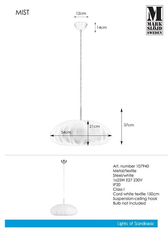 Biała lampa wisząca Markslöjd Mist Pendant