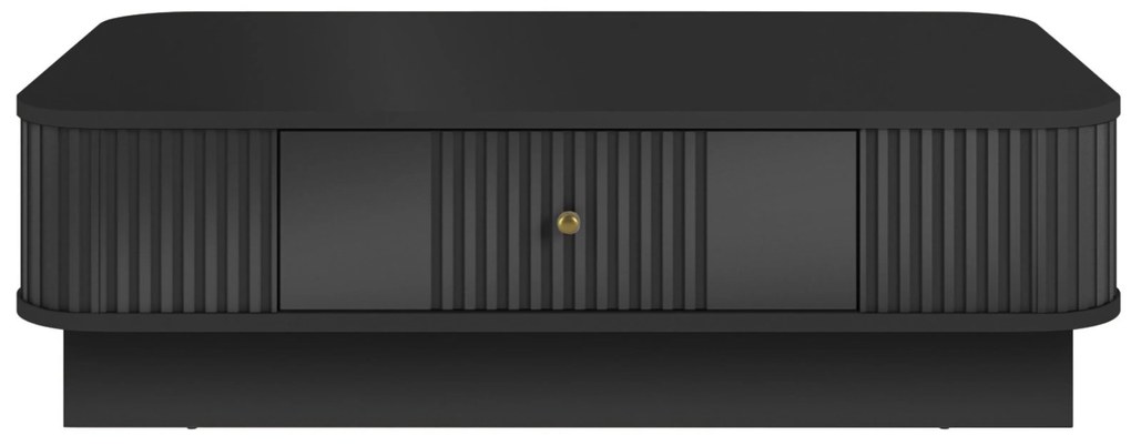 Stolik kawowy z szufladą Vesper 103x60 cm na cokole - czarny / złoty uchwyt