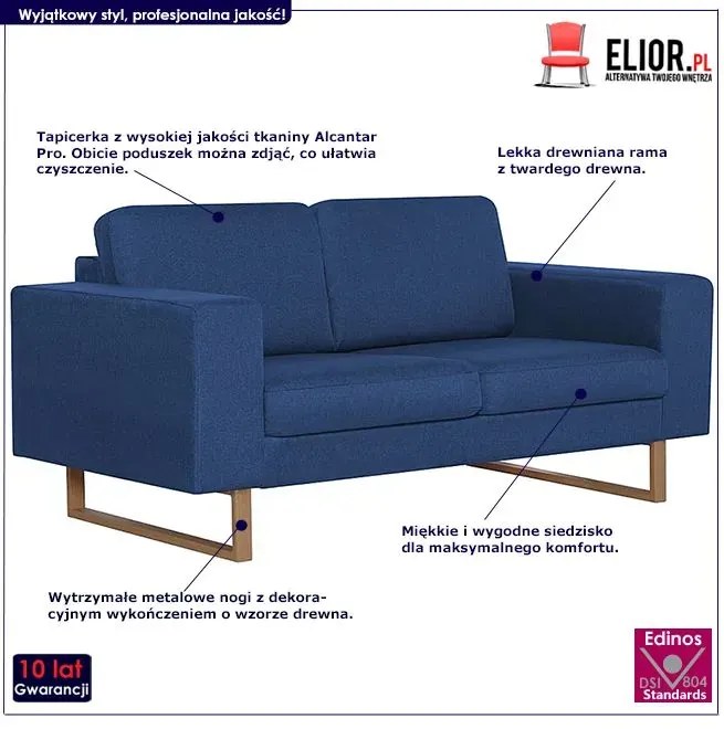 Granatowa elegancka dwuosobowa sofa L1-S14