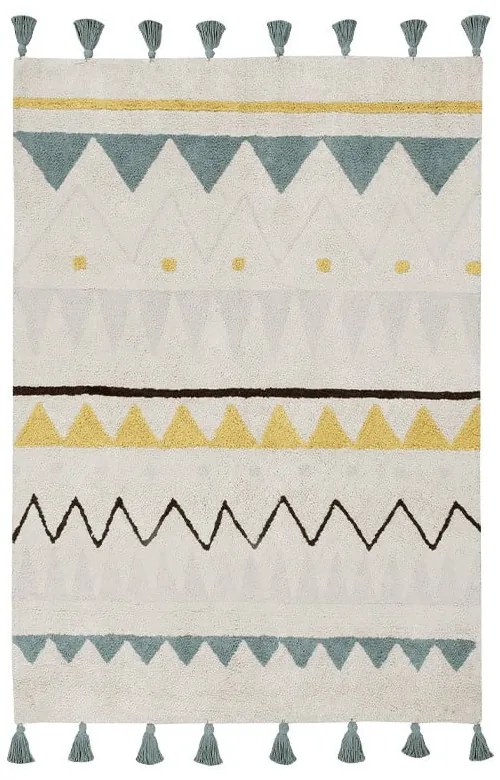 Kremowy bawełniany dywan dziecięcy tkany ręcznie odpowiedni do prania 140x200 cm Azteca Vintage Blue – Lorena Canals