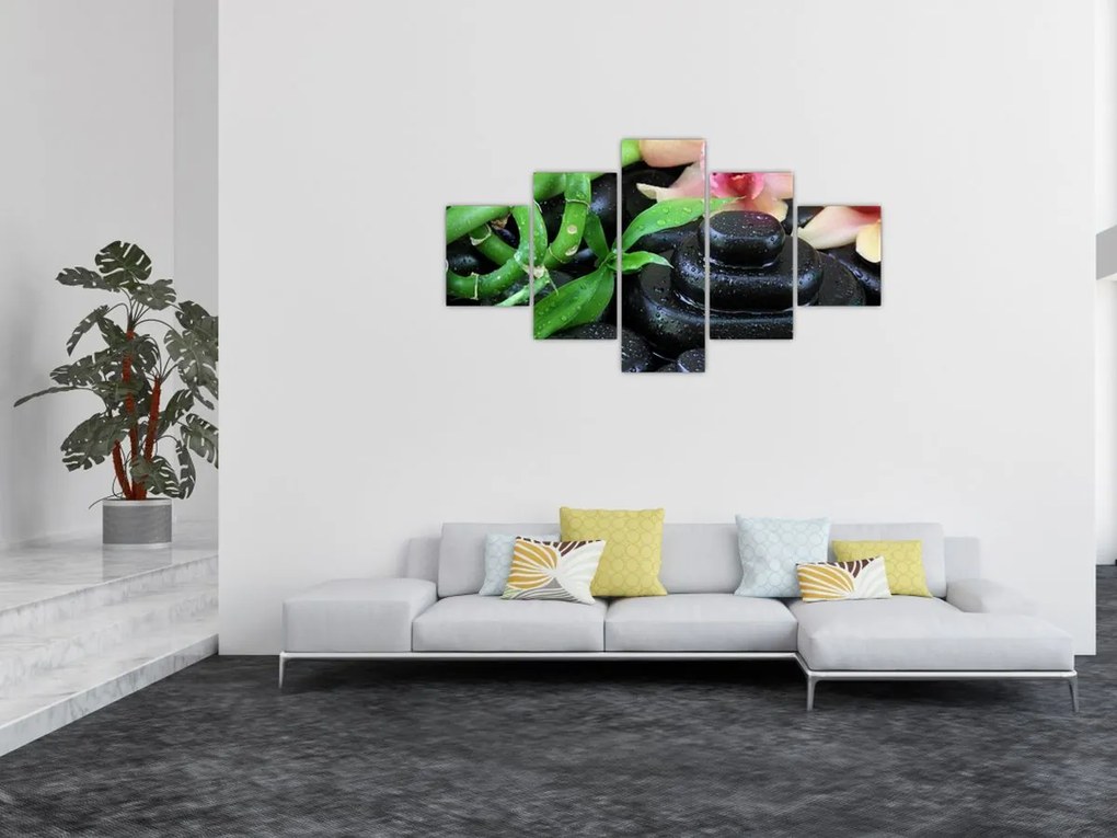 Obraz - Kamienie i orchidee (125x70 cm)