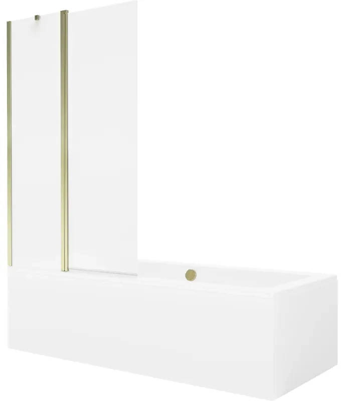 Mexen Cube wanna prostokątna 180 x 80 cm z obudową i parawanem 1-skrzydłowym 100 cm, transparent, złoty - 550518080X9410115000