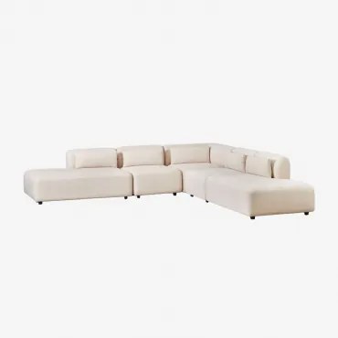 Sofa Modułowy Narożny 5-częściowy Z Podwójnym Szezlongiem Fogler Sztruks Beż Lniany - Sklum