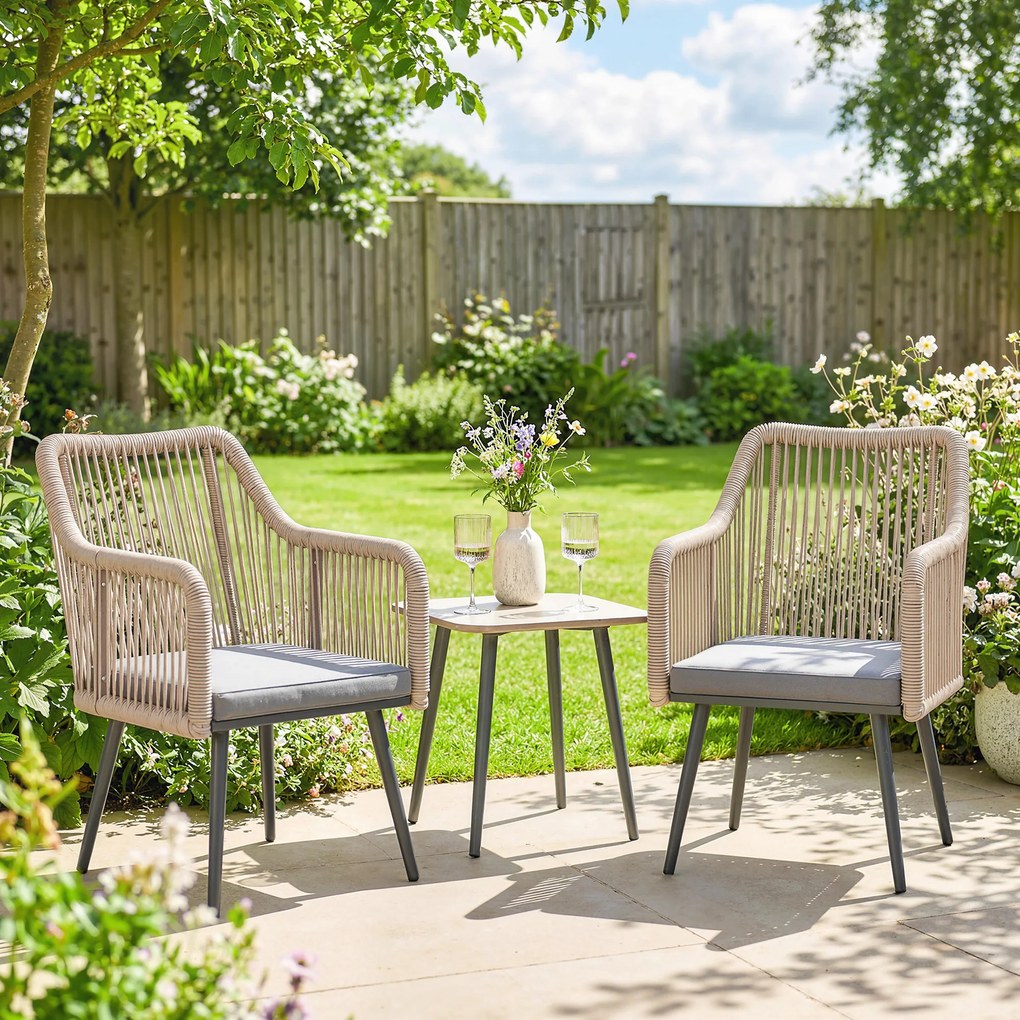 Outsunny Zestaw 2 krzeseł ogrodowych wodoodporny krzesła z podłokietnikami poduszkami rama metalowa nośność do 120 kg Jasnoszary | Aosom PL