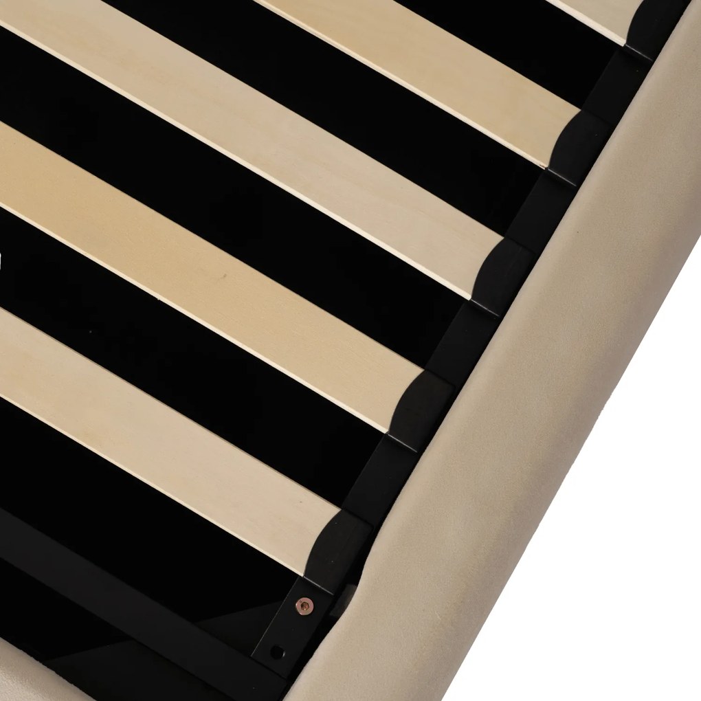 Łóżko Tapicerowane 160x200 cm HAGA ze Stelażem i Pojemnikiem Dwuosobowe Welurowe Kremowe