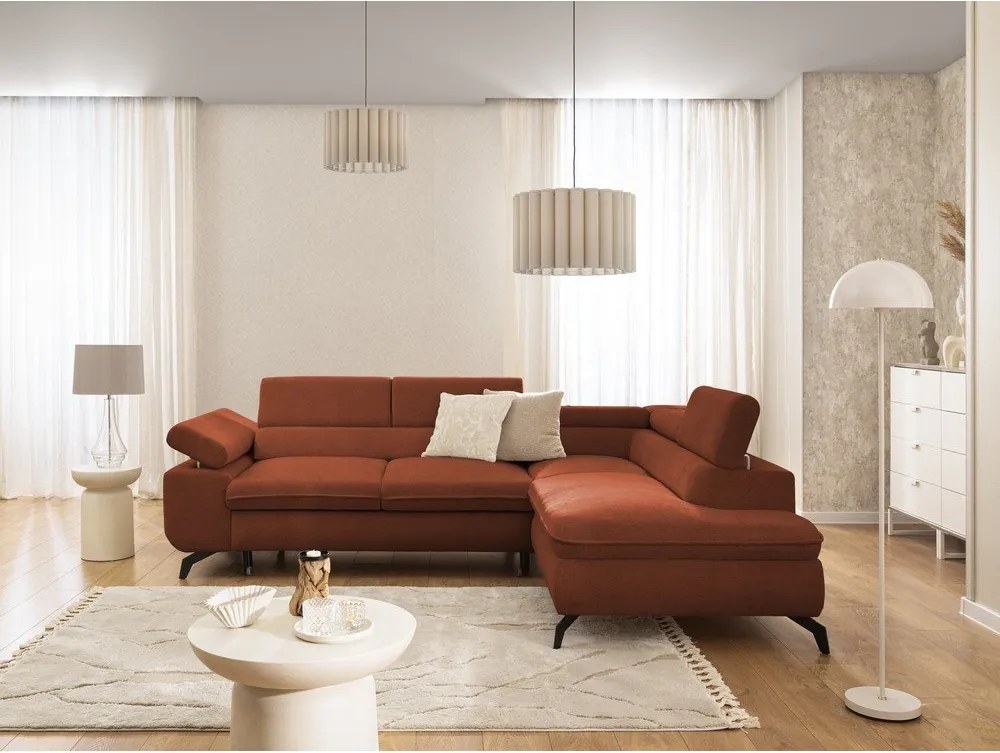 Narożnik z tkaniny szenilowej w kolorze terakoty (prawostronny/w kształcie litery L) Marbeya – Ropez