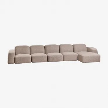 Bastian 5-częściowa Sofa Modułowa Z Leżanką Po Prawej Stronie Bukla Brąz Mokka - Sklum