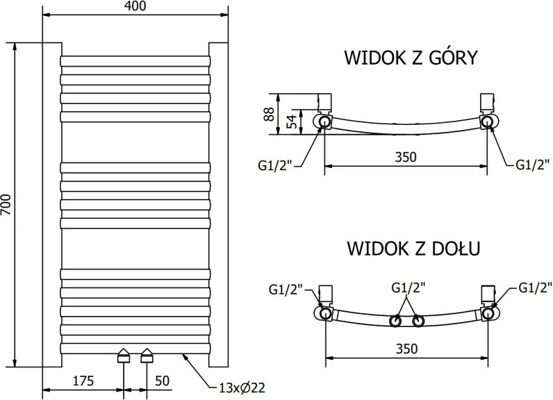 Mexen Ares grzejnik łazienkowy 700 x 400 mm, 189 W, złoty - W102-0700-400-00-50