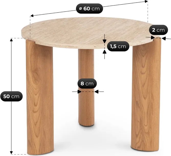 Stolik Kawowy TRAVERTINO 60 cm Trawertyn/Dąb Japandi