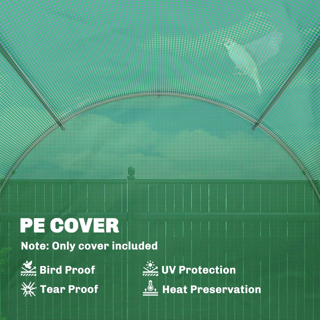 Outsunny Folia do szklarni 4 x 2 m, wodoodporna plandeka z drzwiami, 8 okien, ochrona UV, odporna, polietylen, zielona | Aosom PL