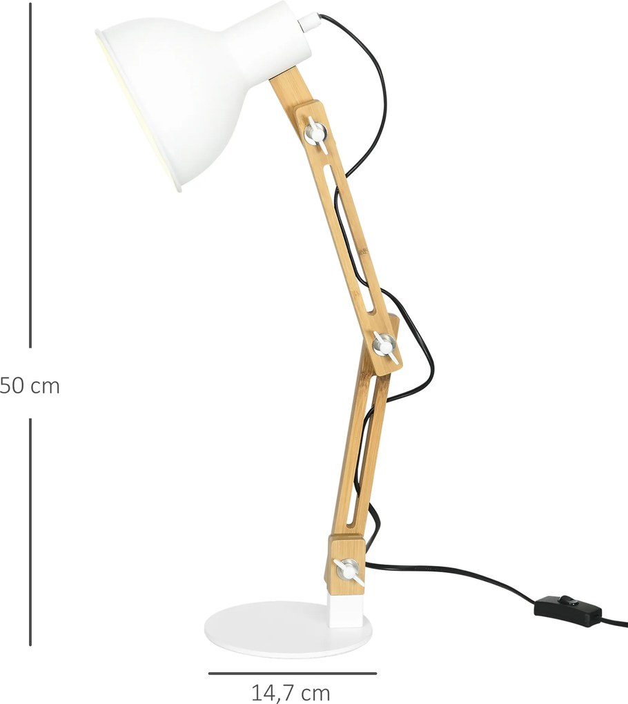 HOMCOM Lampa biurkowa 40W biala regulowana do czytania z gniazdem E27 wygodna i funkcjonalna | Aosom PL