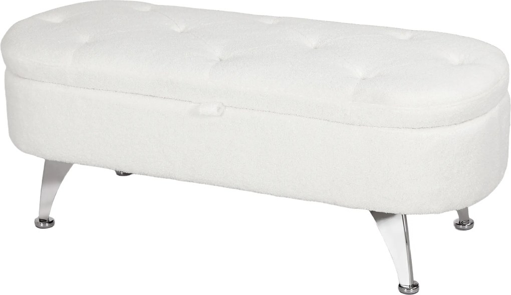 HOMCOM Ławka pikowana z miejscem do przechowywania, pokrywą i metalowymi nogami do salonu, sypialni, przedpokoju, Biała