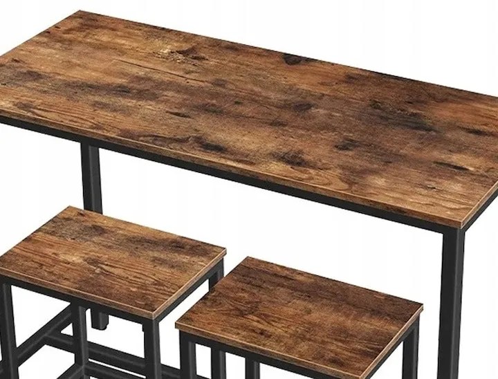 Zestaw stołu barowego w stylu industrialnym z 2 krzesłami - 100x40x90 cm