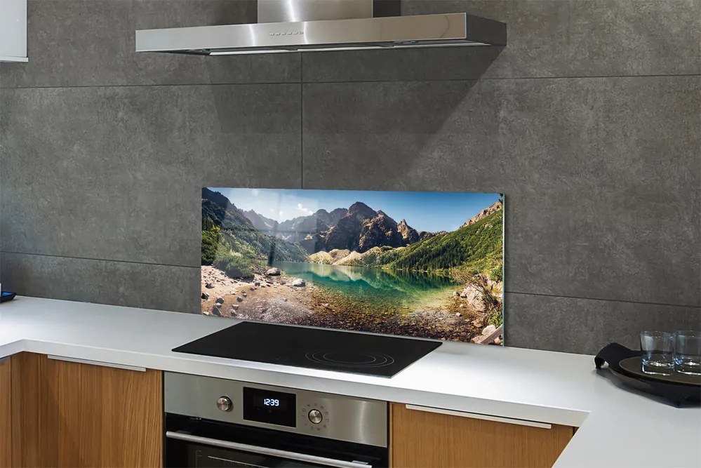 Panel szklany do Kuchni Szczyty Gór nad Lustrem Wody