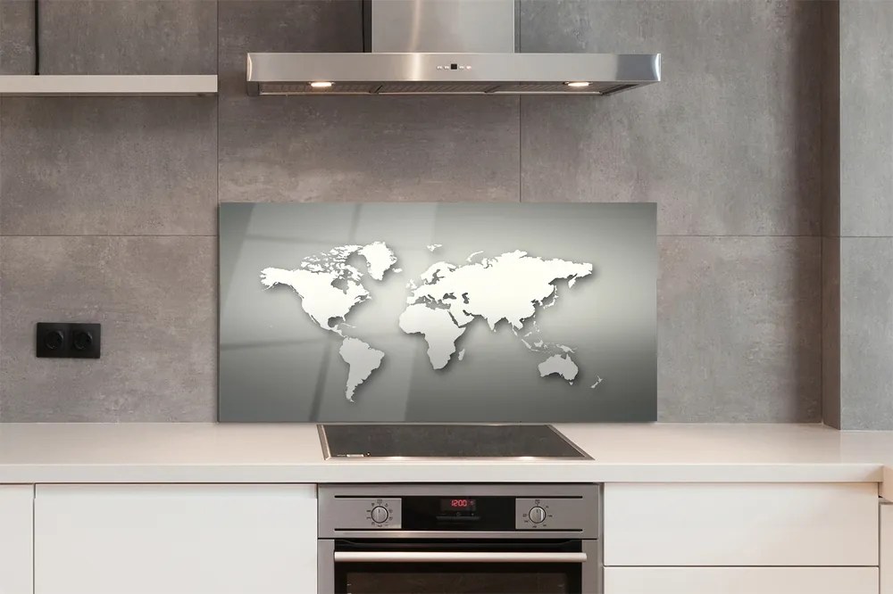 Panel szklany do Kuchni Minimalistyczna Biała Mapa na Szarym Tle