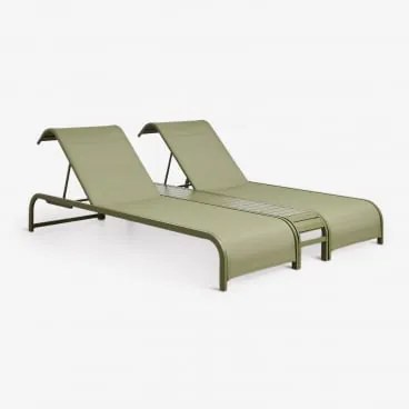 Zestaw 2 Leżaków Rozkładanych I Stolik Boczny Ze Stali Marietta Intensywny Verde Olive - Sklum