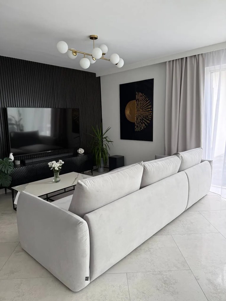 Sofa narożna CXL by Christian Lacroix z aksamitu popiel light grey popiel Naima 316 cm, lewa