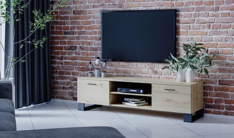 Szafka RTV na czarnych nóżkach dąb artisan - Awerte 3X