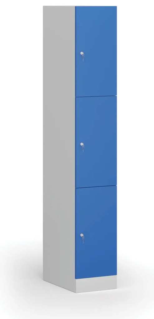 Szafka skrytkowa, 3 schowki, 1850 x 300 x 500 mm, demontaż, zamek cylindryczny, drzwi niebieskie