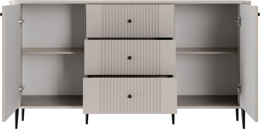 Komoda Vesper 160 cm z szufladami na nóżkach - kaszmir / czarne nogi