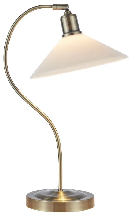Lampa stołowa w kolorze mosiądzu z białym szklanym kloszem (wysokość 49 cm) Vela – Markslöjd